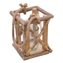 5.5"X5.5"X7.5"WOOD FRAME LANTERN